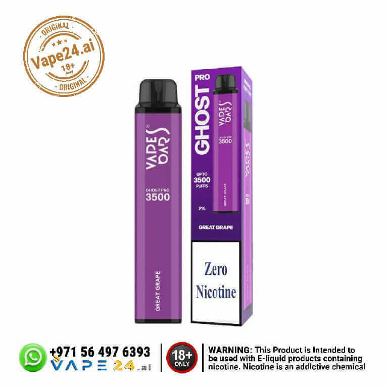 Zero Nicotine Disposable Vape Bar Ghost Pro 3500 Puffs - Best Flavors, No Nicotine!Flavors ::: Great Grape (Zero Nicotine)