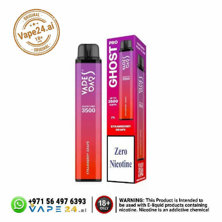 Zero Nicotine Disposable Vape Bar Ghost Pro 3500 Puffs - Best Flavors, No Nicotine!Flavors ::: Strawberry Grape (Zero Nicotine)