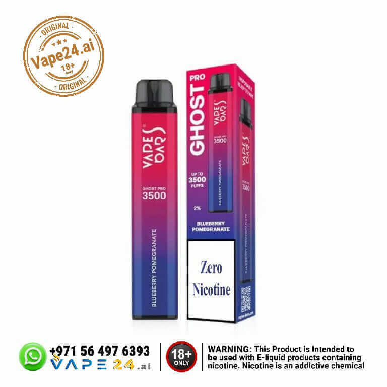 Zero Nicotine Disposable Vape Bar Ghost Pro 3500 Puffs - Best Flavors, No Nicotine!Flavors ::: Blueberry Pomegranate (Zero Nicotine)