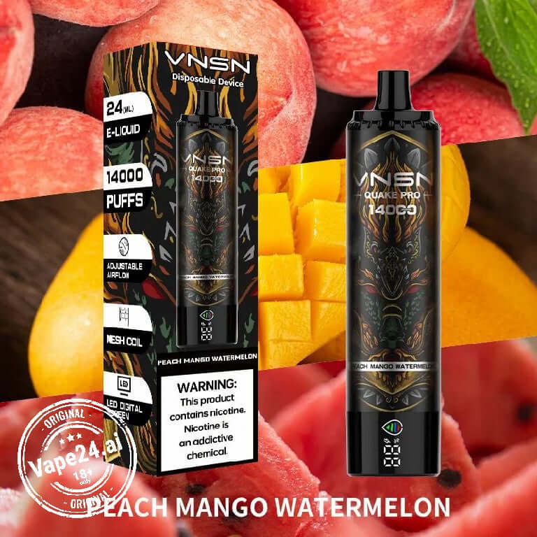 VNSN Quake Pro 14000 Puffs Rechargeable Vape – 12 Flavors FLAVOR ::: Peach Mango Watermelon