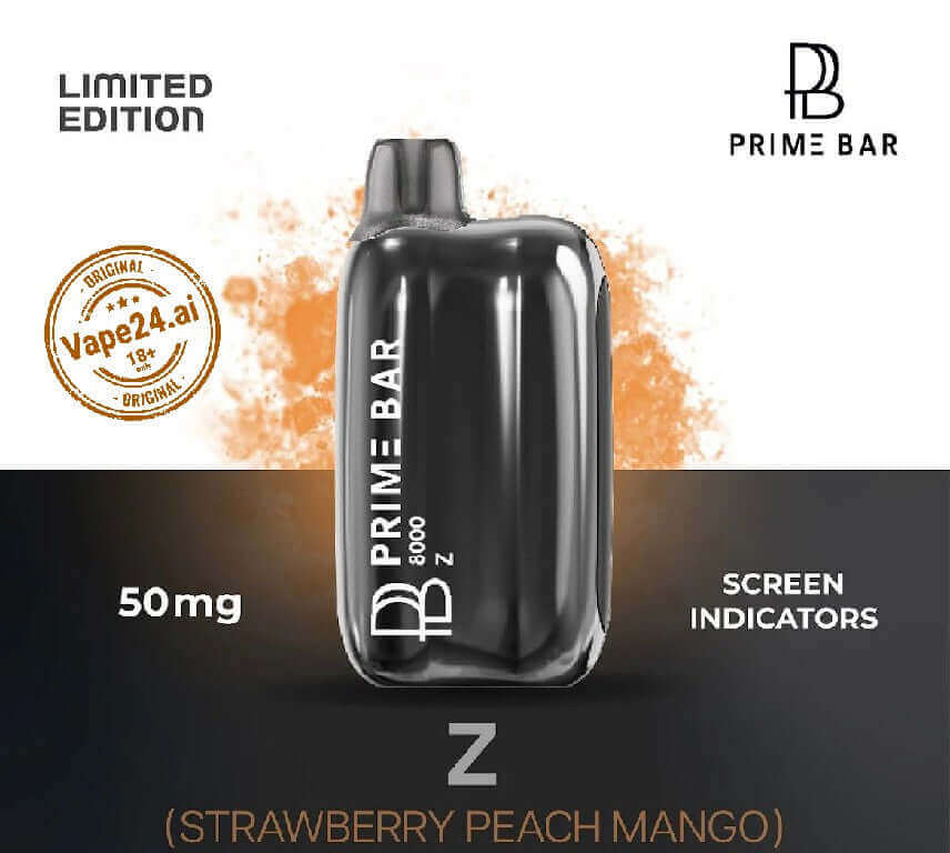 Prime Bar 8000 Puffs Vape - Dubai's Best 50mg DisposableFLAVOR ::: Z ( Strawberry Peach mango)