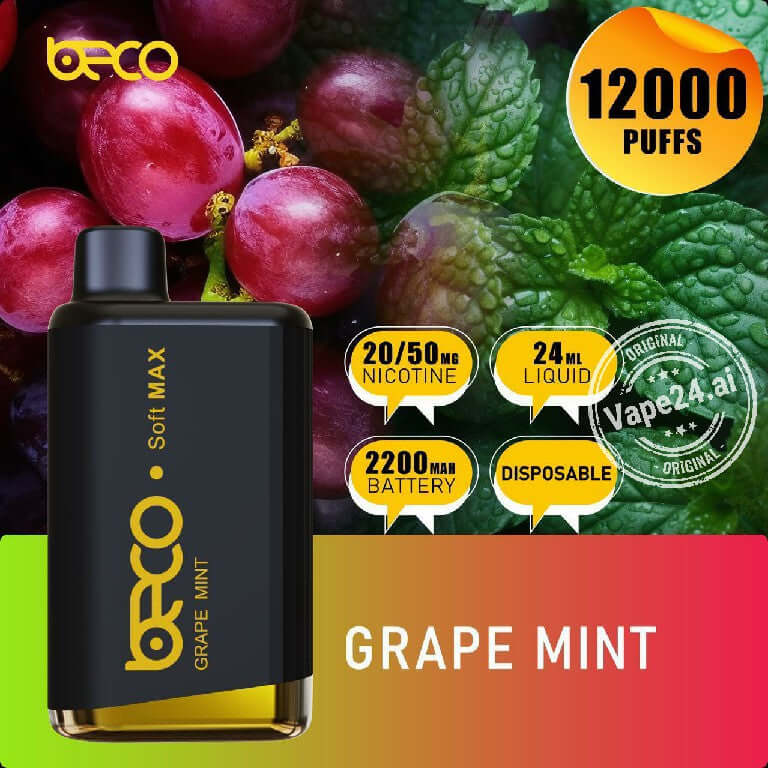 BECO Soft Max 12000 Puffs Disposable Vape 20mg – Dubai Flavors: Grape Mint