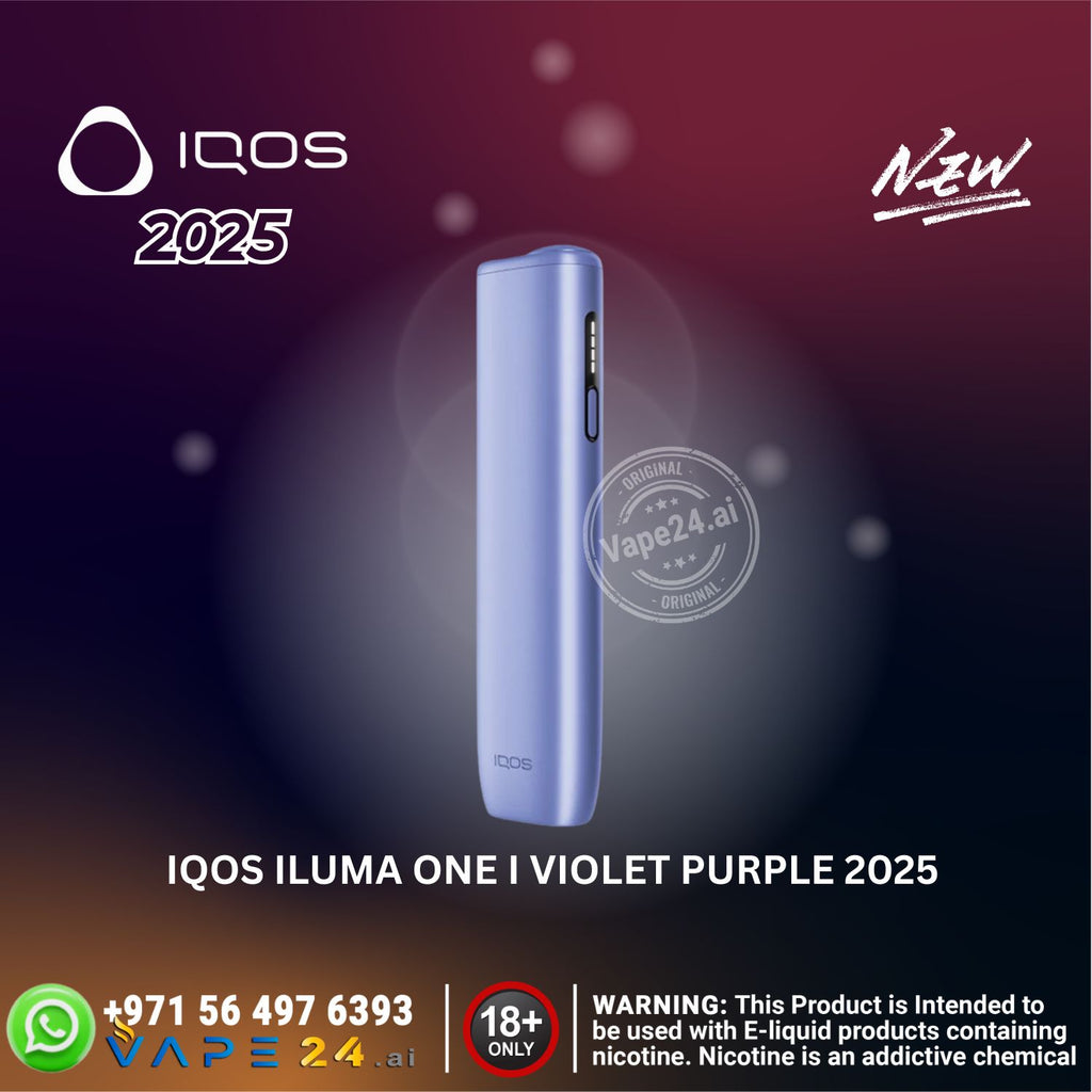 IQOS ILUMA ONE I Violet Purple 2025 device on a dark background with IQOS branding.