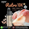 Zgar Retro 10K vape device with icy peach flavor on a black background