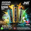 Three Shisha Storm vape devices with colorful splashes and branding on a dark background.
