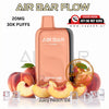 Air Bar Flow vape device with peaches and ice cubes on a white background