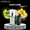 Flonq vape device and packaging with kiwi and lime graphics on a black background