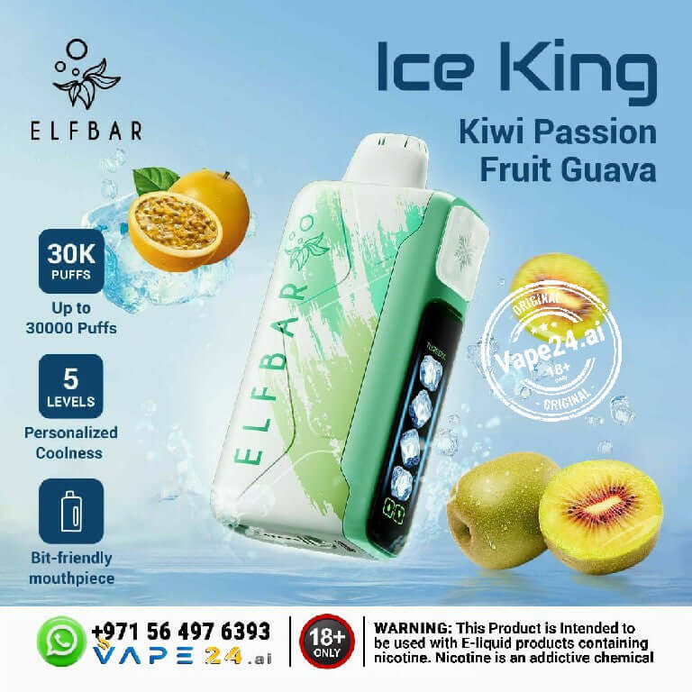 Buy ELF BAR Ice King 30K Puffs 50mg Nicotine in Dubai Flavors: Kiwi Passion Fruit Guava