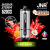 JNR Vape device with colorful splashes, Lady Killa Flavor, and branding elements on a black background