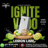 Advertisement for IGNITE Vape with lemon and lime slices on a black background