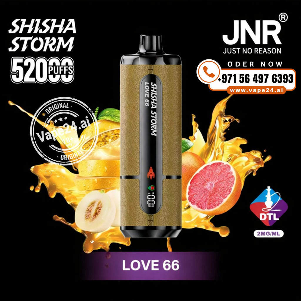 JNR Vape device with fruit graphics and Love 66 Flavor promotional text on a black background