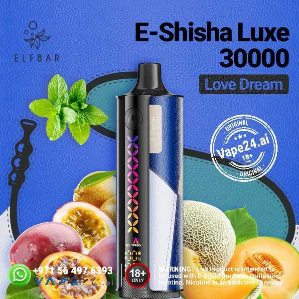 Elf Bar E-Shisha Luxe 30000 Puffs in Love Dream flavor with colorful fruits, ideal for vaping in Dubai.