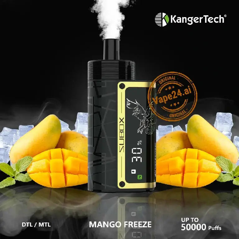 KangerTech Subox Disposable Vape with Mango Freeze flavor, showcasing adjustable airflow and 50000 puffs in Dubai.