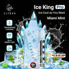 Elfbar Ice King Pro Miami Mint vape device with water splashes and ice crystal graphics on a black background.