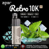 Zgar Retro 10K vape device with mint leaves and ice cubes on a black background