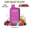 Purple Air Bar Flow vape device with mixed berries and ice cubes on a white background