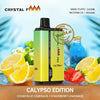 Crystal Fire Calypso Edition vape with lemon and strawberry flavors, offering 18000 puffs and vibrant colors.