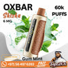 OXBAR Shisha 6 MG Gum Mint disposable vape device with a gold and brown textured body, shown with mint leaves and water splash graphics, along with promotional text and a Vape24.Ai logo.