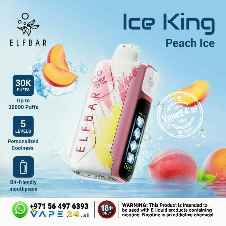 Buy ELF BAR Ice King 30K Puffs 50mg Nicotine in Dubai Flavors: Peach Ice