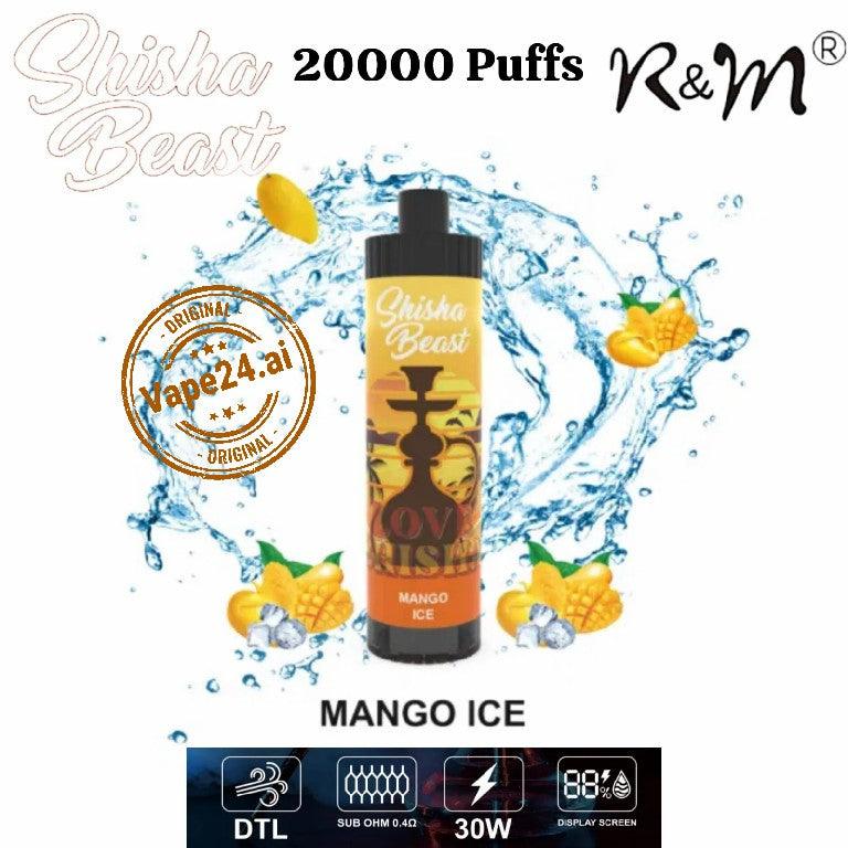 R&M Shisha Beast 20000 Puffs Disposable Vape Mango Ice Flavor in Dubai - Order 10% Off, Free Delivery over 499 AED UAE