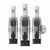 Three K-style vape cartridges on a white background with a brand logo.