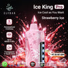 Elfbar Ice King Pro Strawberry Ice flavor vape device with water splashes on a dark background