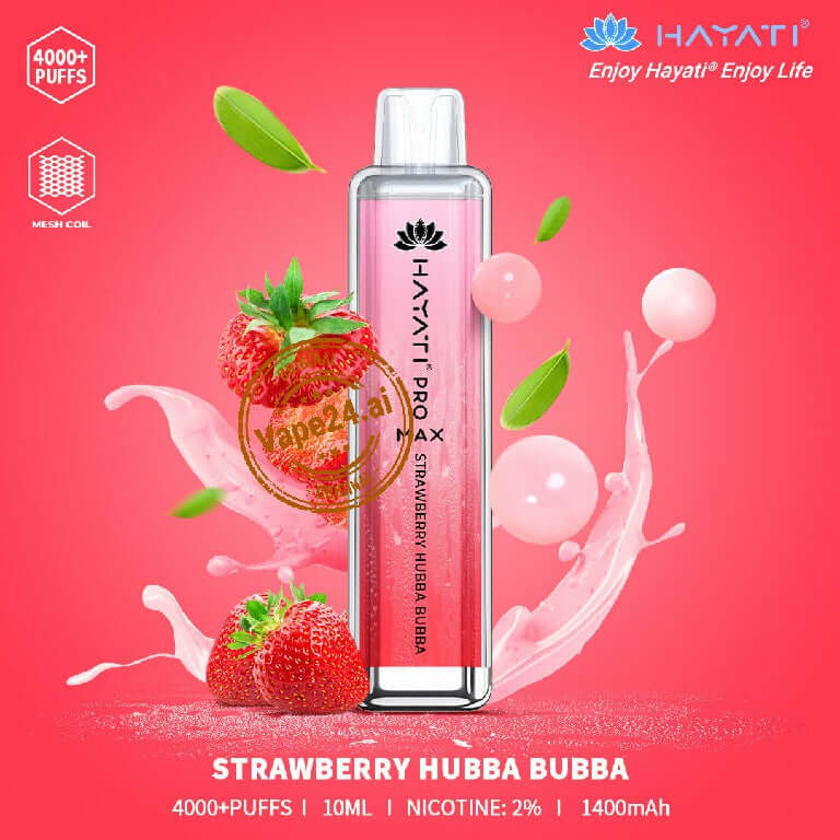 HAYATI PRO X Strawberry Hubba Bubba Disposable Vape with 4000+ puffs and 1400mAh battery.