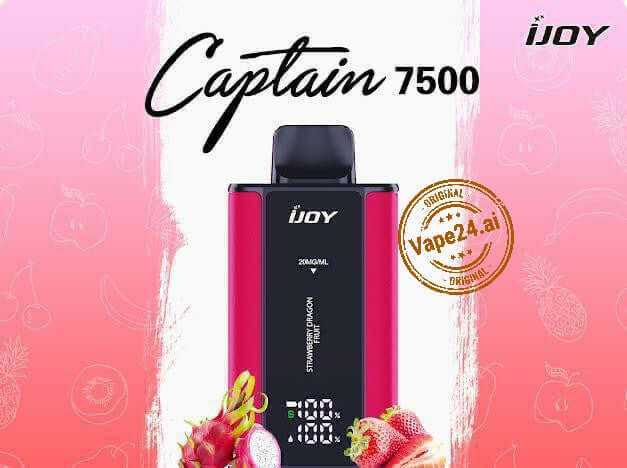 Ijoy Captain 7500 Puffs Vape – 20mg, Rechargeable, Best Flavors UAE Flavors: Strawberry Dragon Fruit