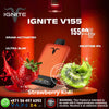 Vape device with strawberry and kiwi graphics on a red background, featuring the brand 'IGNITE'.