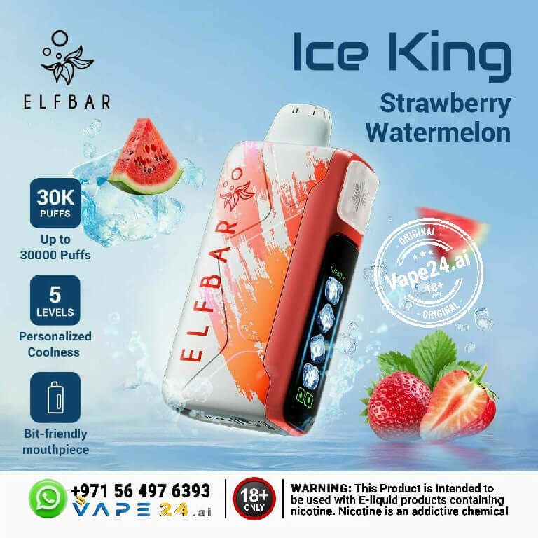 Buy ELF BAR Ice King 30K Puffs 50mg Nicotine in Dubai Flavors: Strawberry Watermelon