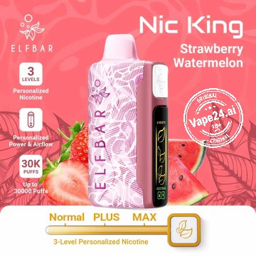 Elfbar Nic King Strawberry Watermelon Disposable Vape with 30k puffs and 3-level personalized nicotine.