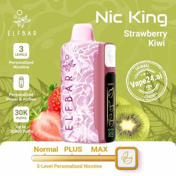 Elfbar Nic King Strawberry Kiwi Disposable Vape with 30000 puffs and adjustable nicotine levels.