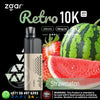 Zgar Retro 10K vape device with watermelon and strawberry graphics on a black background