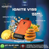 Vape device with tropical fruits on a blue background, featuring the brand 'IGNITE'.
