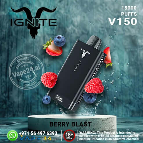 IGNITE V150 Disposable Vape 15000 Puffs – 20mg & 50mg UAE Flavors: Berry Blast