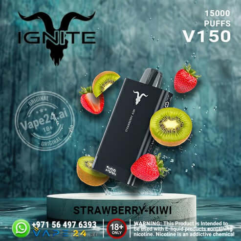 IGNITE V150 Disposable Vape 15000 Puffs – 20mg & 50mg UAE Flavors: Strawberry Kiwi