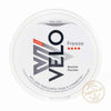 VELO Freeze nicotine pouches container, featuring strong mint flavor and 9% less toxins than cigarettes.