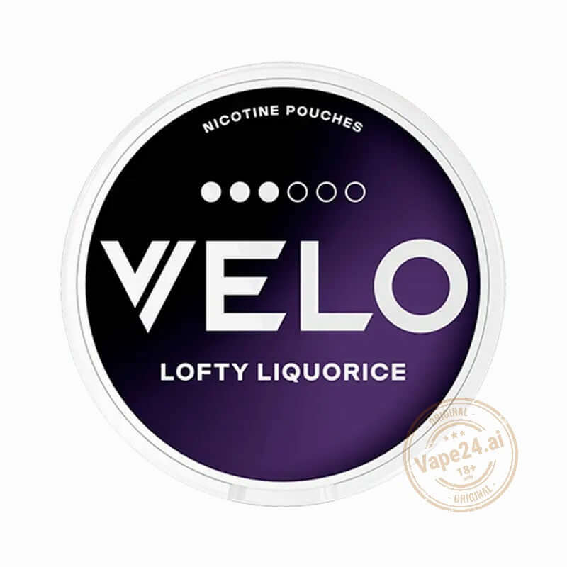 VELO Lofty Liquorice Nicotine Pouches packaging, available for purchase in Dubai, UAE.