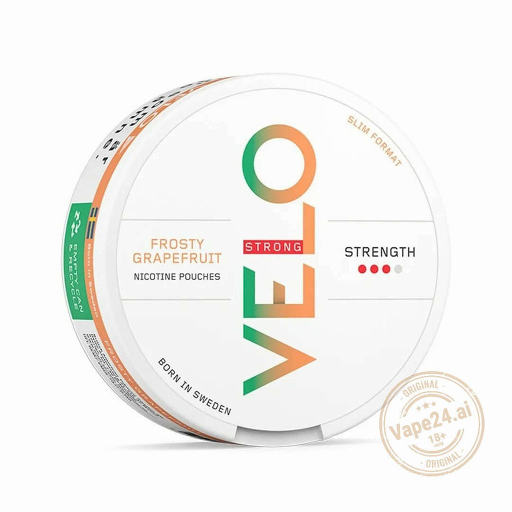 VELO Frosty Grapefruit nicotine pouches in slim format, showcasing strong strength, available in UAE.