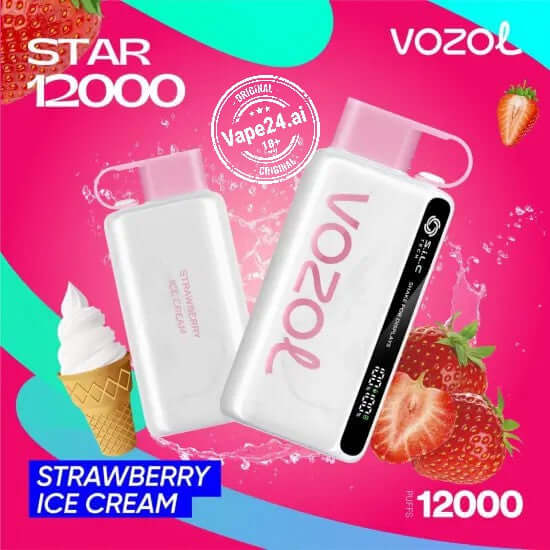 Vozol Star 12000 Puffs Disposable Vape in DubaiFlavors ::: Strawberry Ice Cream