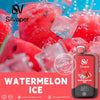 Silvaper watermelon ice vape with watermelon slices and ice cubes on a colorful background