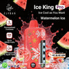 Elfbar Ice King Pro watermelon ice vape device with watermelon slices and splashes on a black background.