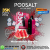Promotional image of Pod Salt vape devices with watermelon flavor, showing packaging and product on a colorful background.