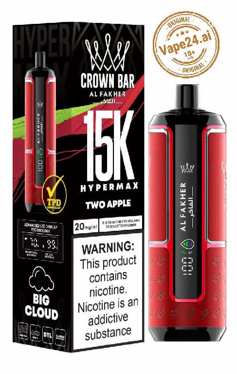 Al Fakher Crown Bar Hypermax 15K Disposable Vape Two Apple Flavor Dubai UAE