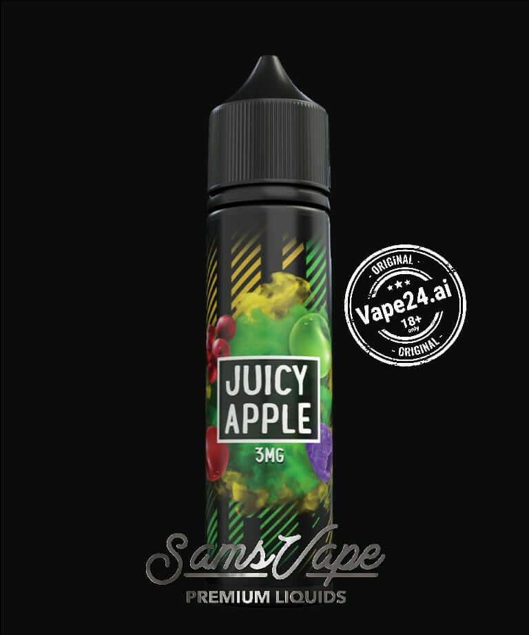 Juicy Apple e-liquid by SAMS VAPE in 60ml bottle with 3mg nicotine strength, perfect for vaping enthusiasts.