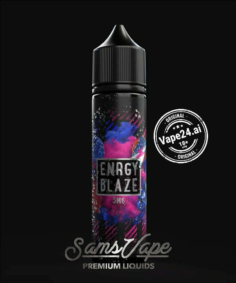 SAMS VAPE Premium E-Liquid Energy Blaze in 60ml bottle - vibrant packaging and 3mg nicotine level.