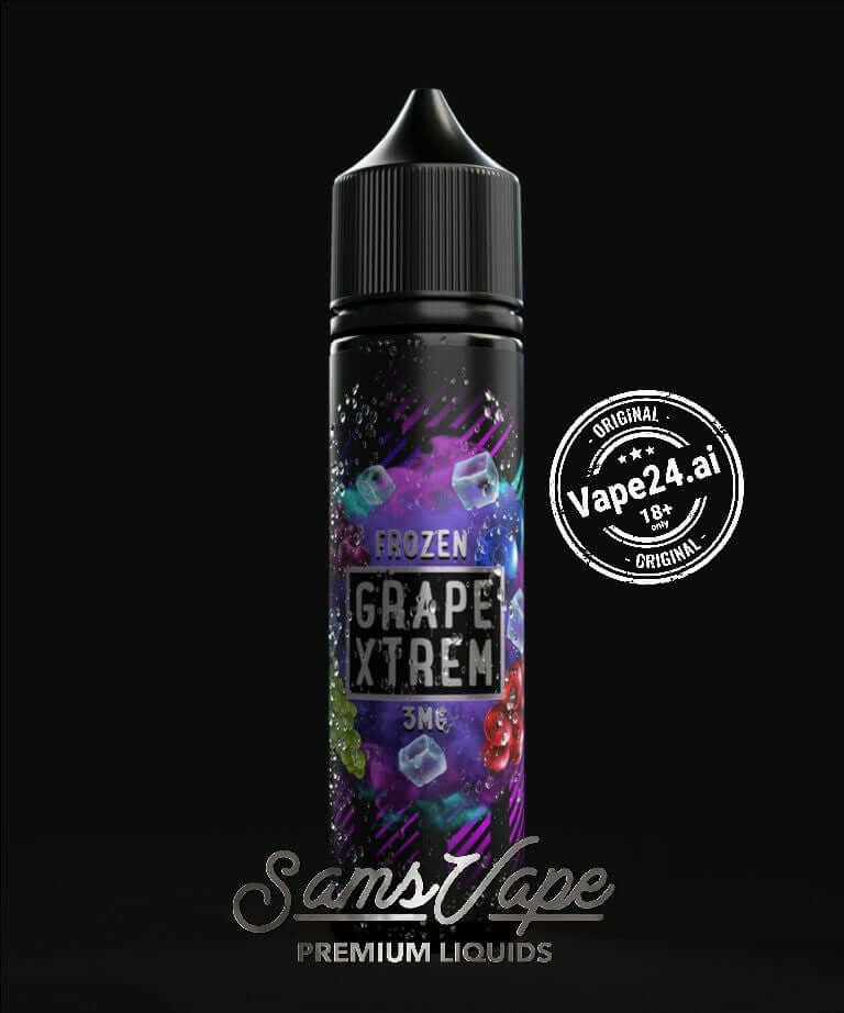 SAMS VAPE Frozen Grape Xtreme E-Liquid 60ml bottle with vibrant design and 3mg nicotine label.