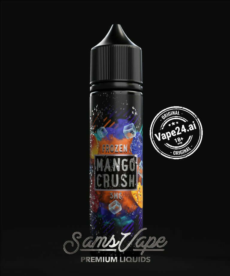 SAMS VAPE Frozen Mango Crush e-liquid bottle, 3mg, premium vape liquid for enthusiasts.