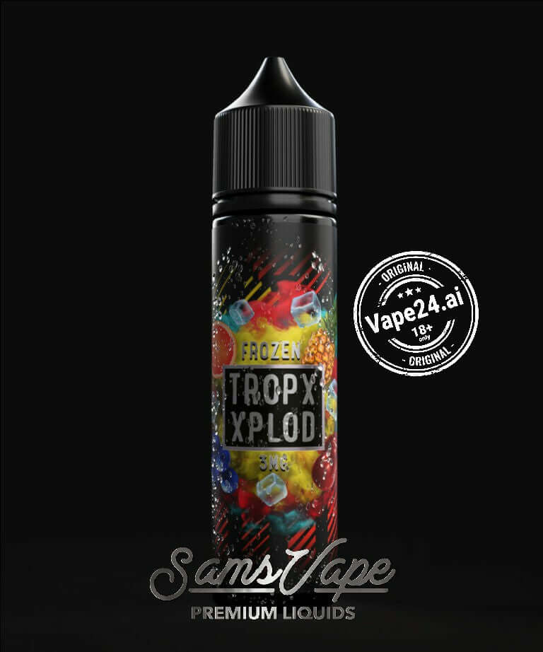 SAMS VAPE Frozen TropXplod e-liquid bottle with colorful graphics and quality seal, available in Dubai.