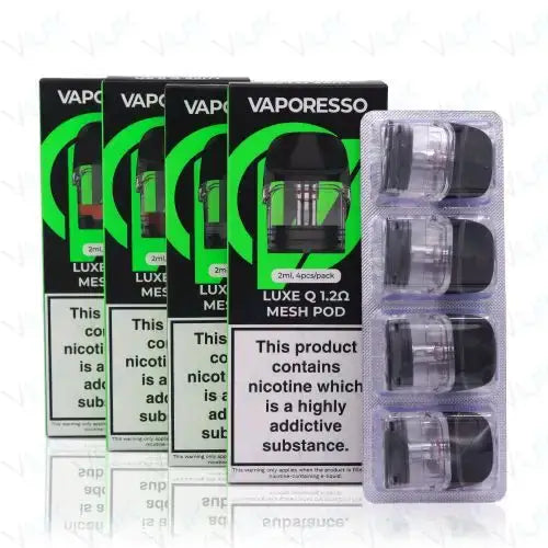 Vaporesso Luxe Q Replacement Pods 4-pack with 2ml and 3ml mesh pods for enhanced vaping experience.